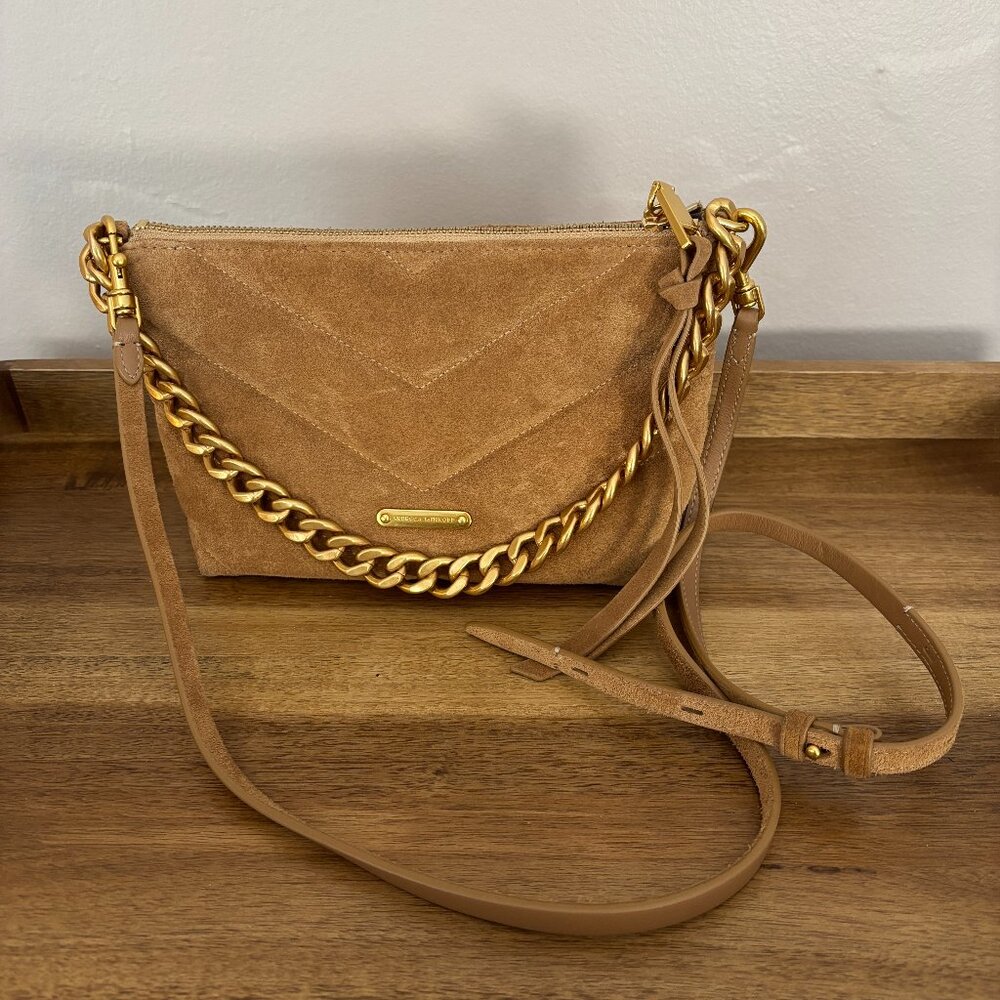 Rebecca Minkoff Tan Crossbody Bag with Gold Chain